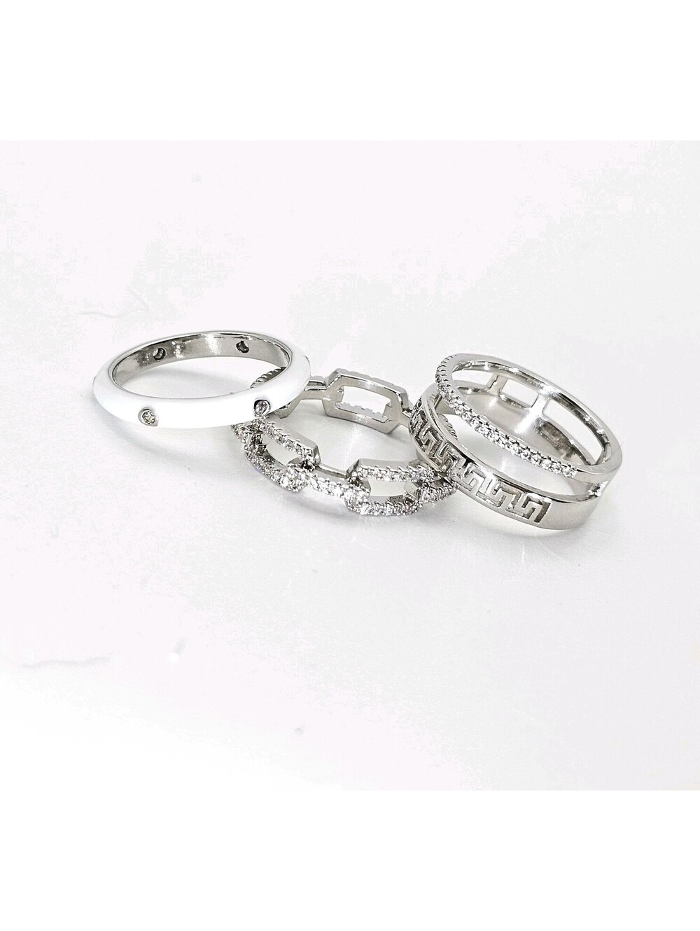 Trendy Ring Lot Bundle of 3 Size 8 White Enamel CZ Band NWOT